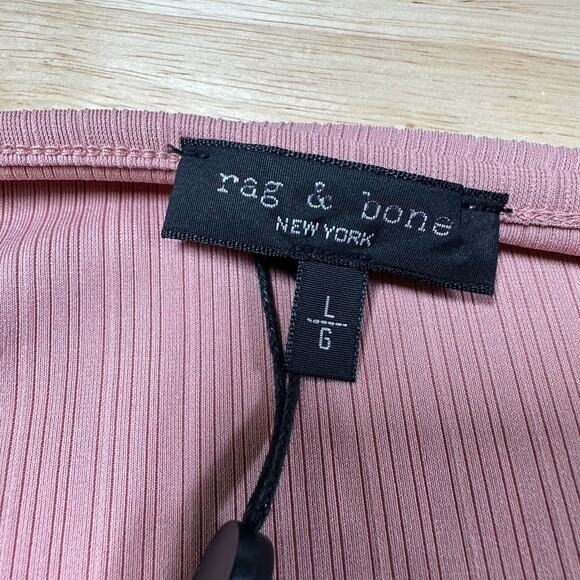 Rag & Bone NWT Zoe Deep Vee Rib Long Sleeve Mauved Out Shirt Size L Henley PInk - Picture 4 of 10